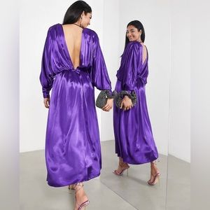 ASOS EDITION satin drape batwing midi dress in purple
